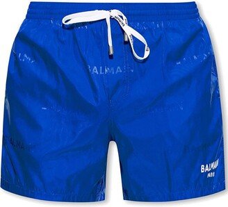 Logo Printed Drawstring Swim Shorts-AS