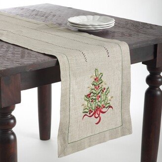 Saro Lifestyle Holiday Table Runner With Christmas Tree Embroidery, Natural,