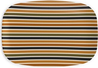 Serving Platters: Halloween Stripes With Orange And Olive Green Serving Platter, Orange