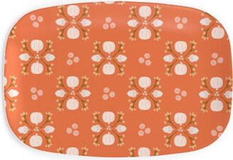 Serving Platters: Bright Orange Acorn, Cranberry, & Pumpkin Fall Foliage Damask Serving Platter, Orange