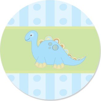 Big Dot of Happiness Baby Boy Dinosaur - Baby Shower or Birthday Party Circle Sticker Labels - 24 Count