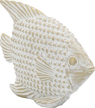 Ceramic 7, Standing Fish Decor White/Gold, Novelty, 7H, Woven - 9.0 x 3.0 x 7.0