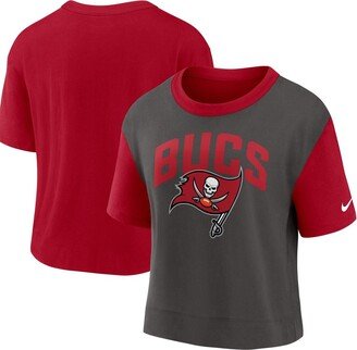 Women's Red, Pewter Tampa Bay Buccaneers High Hip Fashion T-shirt - Red, Pewter