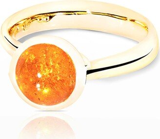 18k Yellow Gold Small Mandarin Garnet Ring, Size 7