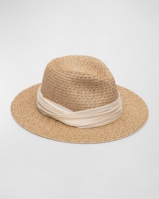 Lillian Straw Fedora With Chiffon Band