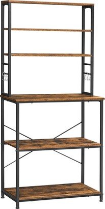 Baker's Rack, Microwave Oven Stand, 6-Tier Kitchen Utility Storage Shelf, 6 Hooks and Metal Frame - 31.5