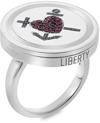 Liberty 18K White Gold, Blue Diamond & Ruby Kastellorizo Ring