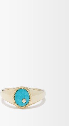 Diamond, Turquoise & 9kt Gold Signet Ring