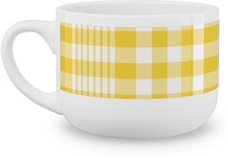 Mugs: Plaid Pattern Latte Mug, White, 25Oz, Yellow