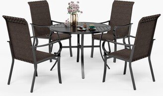 5-Piece Round Table & Rattan Dining Chairs Outdoor Patio Dining Set