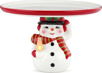 Mr. Christmas Nostalgic Christmas Ceramic Cake Stand with LED Lights Dinnerware, 10 Inch, Snowman