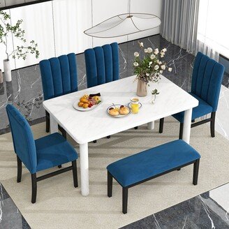 Zeus&Ruta 6-Piece Dining Table Set with Marble Table Top and 4 Chairs &1 Bench