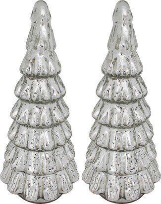 RULU Christmas Tree Tabletop Set of 2 Forest 5.5 W x 12 H Mercury Glass Silver