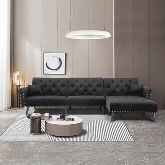 RASOO Velvet Sectional Sofa with Button Tufted Nails, L-Shape with Reversible Chaise