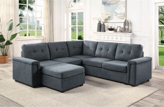 Woven Upholstered 6-Seater Sectional Sofa with Ottoman in Gray-AA