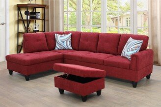 LifeStyle Furniture Rubyamazing 3-Pieces Sectional Sofa Set,Burgundy,Flannelette