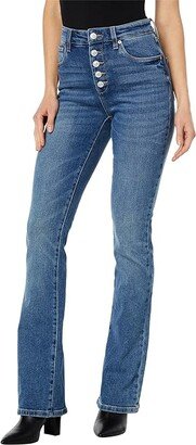 The Hoyt Mini Bootcut Jeans w/ Exposed Button Fly in Making History (Blue) Women's Jeans