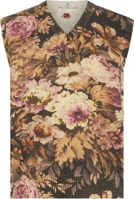 Floral-Print Wool Vest