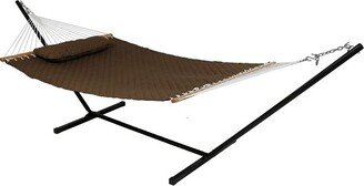 Sunnydaze Decor Sunnydaze 2-Person Heavy-Duty Quilted Design Double Hammock with Stand - 350 lb Weight Capacity - Brown