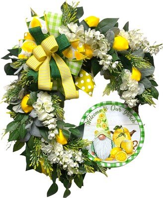 Spring & Summer Lemon Gnome Wreath For Front Door Porch