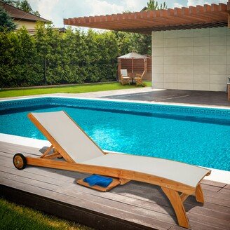 Bahama Teak Wood Pool Lounger With Batyline Mesh, White