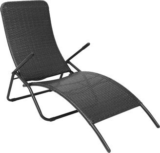 Folding Sun Lounger Poly Rattan Black - 24x57.9x37.4