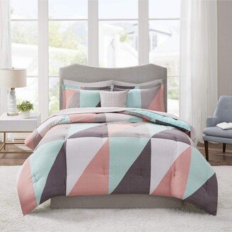 Gracie Mills Essentials Polyester 8 Piece Comforter Set, Aqua - Queen