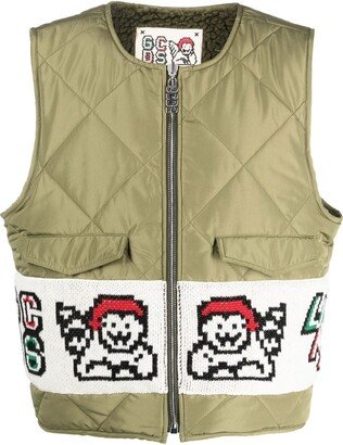 Knit-Panelled Quilted Gilet