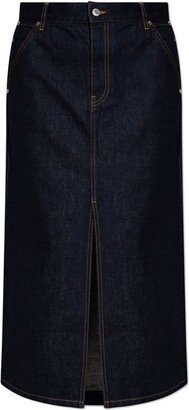 A-Line Front Slit Midi Denim Skirt