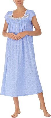 Cap Sleeve Long Gown (Blue Ground Daisy) Women's Pajama