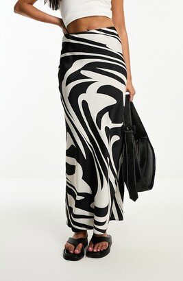 Swirled Stripe Bias Cut Satin Maxi Skirt