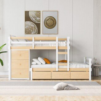 Nestfair Twin over Twin Wooden Loft Bunk Bed with Drawers and Ladder