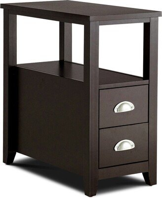 Set of 2 End Table Wooden with 2 Drawer & Shelf Bedside Table-Espresso