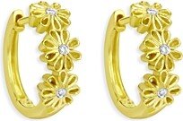 14K White & Yellow Gold Diamond Flower Huggie Hoop Earrings