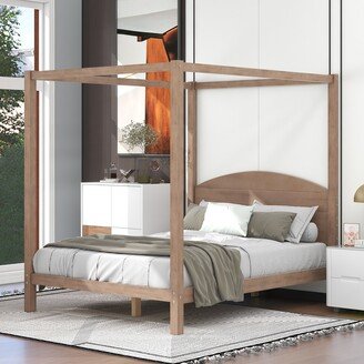 GEROJO Modern Platform Bed with Headboard, Wood Canopy Frame