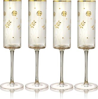 Plum Blossom Champagne Flute 8 oz Glasses, Set of 4 - Clear, Gold