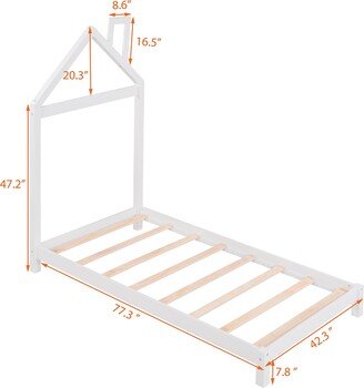 Twin Size Wood Platform Bed with House-shaped Headboard-AB