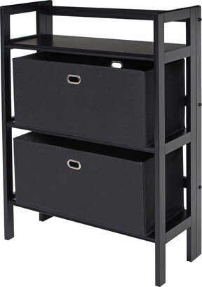 Torino 3-Pc Foldable Shelf with 2 Foldable Wide Fabric Baskets, Black - 27.8 x 11.5 x 38.54 inches