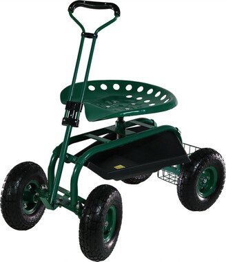 Sunnydaze Decor Steel Rolling Garden Cart with Extended Swivel/Basket