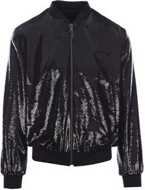 Sequin-Embellished Long-Sleeved Zipped Bomber Jacket