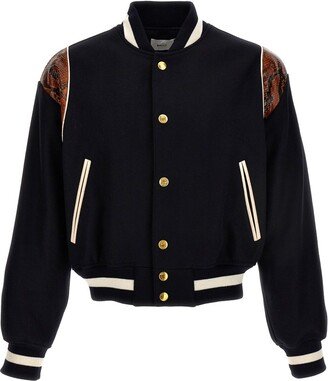 Python Panelled Button-Up Bomber Jacket