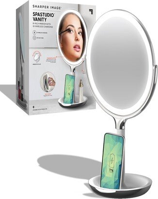 SpaStudio Vanity 8-inch Mirror with Built-In Qi Wireless Phone Charger, 5X and 10X Magnification