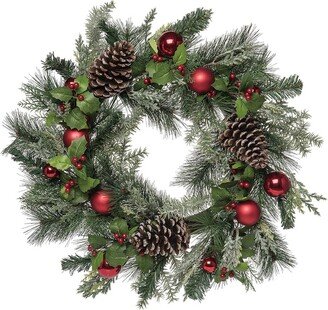 Artificial 24In Multicolored Christmas Pine Cones And Ornaments Wreath