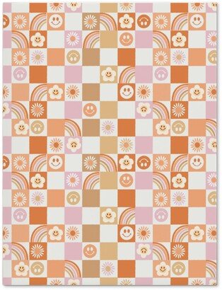 Journals: Retro Checkerboard - Daisy, Smile, Happy - Pink Orange Journal, Orange