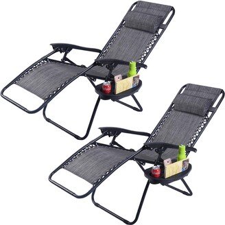 2PC Folding Zero Gravity Reclining Lounge Chairs Beach Patio W/Utility Tray