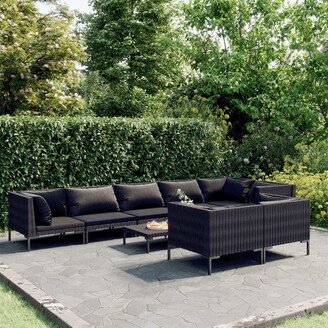 9 Piece Patio Lounge Set with Cushions Poly Rattan Dark Gray - 27.6