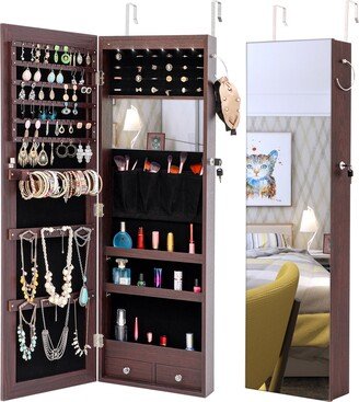 BESTCOSTY Jewelry Storage Mirror Cabinet With LED Lights Can Be Hung