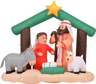 Fraser Hill Farms Pre-Lit Inflatable 7' Nativity Scene With Mary, Joseph, Baby Jesus, & Animals