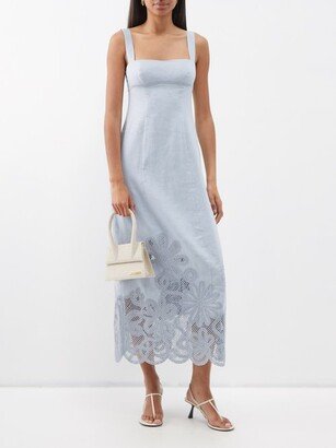 Clea Sophie Floral-embroidered Linen Midi Dress