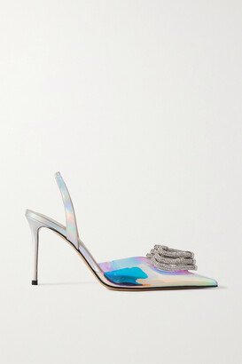 Triple Heart Crystal-embellished Iridescent Pvc And Leather Slingback Pumps - Clear